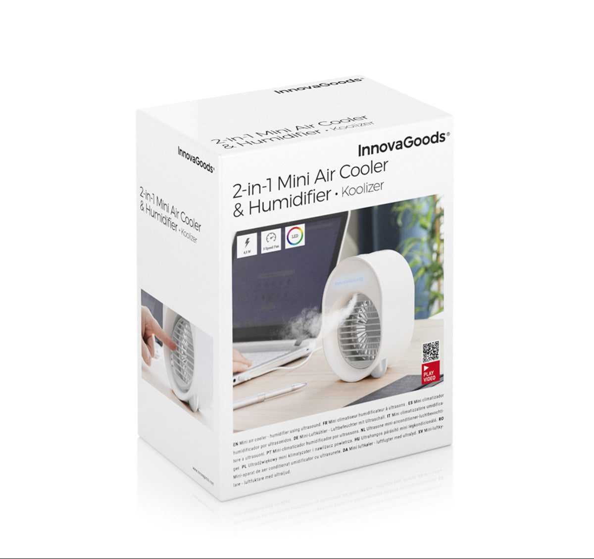 Mini-Climatiseur Humidificateur à Ultrasons Koolizer InnovaGoods avec LED – Portable, Silencieux, 3 Vitesses - Fondaxia