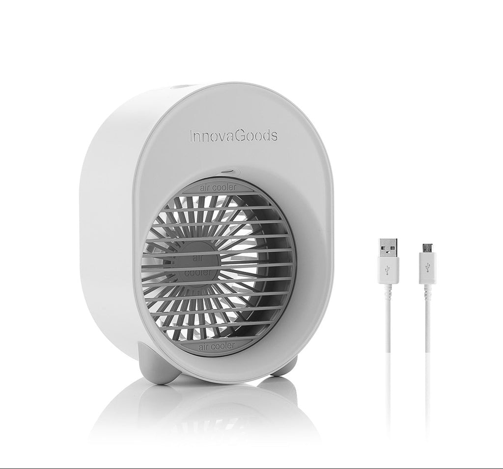 Mini-Climatiseur Humidificateur à Ultrasons Koolizer InnovaGoods avec LED – Portable, Silencieux, 3 Vitesses - Fondaxia