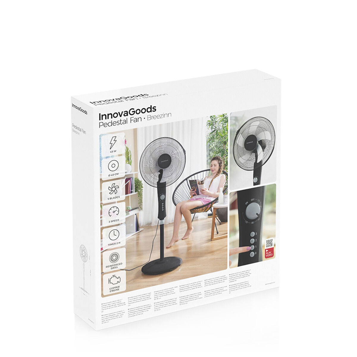 Ventilateur sur pied InnovaGoods Breezinn – Noir – 45 W – Silencieux & oscillant - Fondaxia