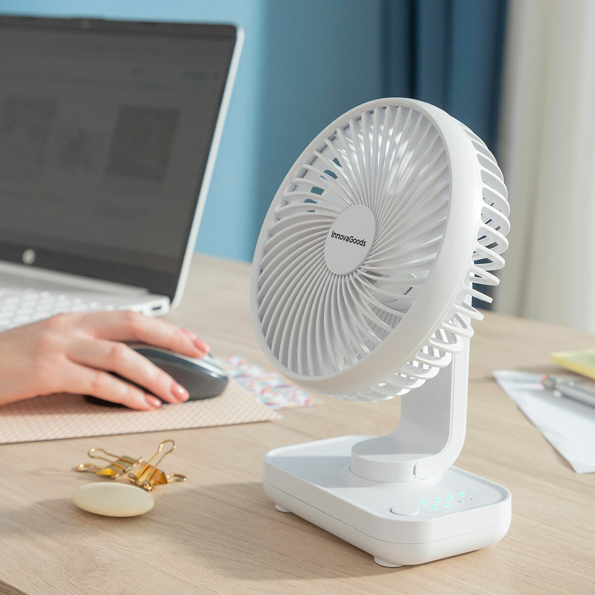 Ventilateur de Bureau Rechargeable Fanrec InnovaGoods Ø5,4’’ – USB-C, Silencieux, 4 Vitesses, Portable - Fondaxia