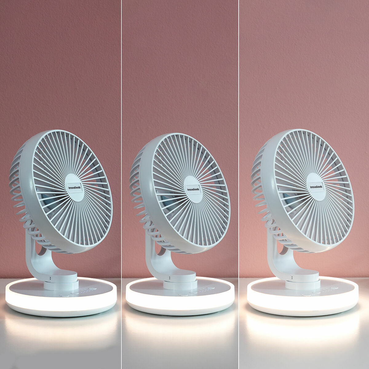 Ventilateur de bureau rechargeable avec LED FanLed InnovaGoods Ø6,6" – 4000 mAh – Silencieux & portable - Fondaxia