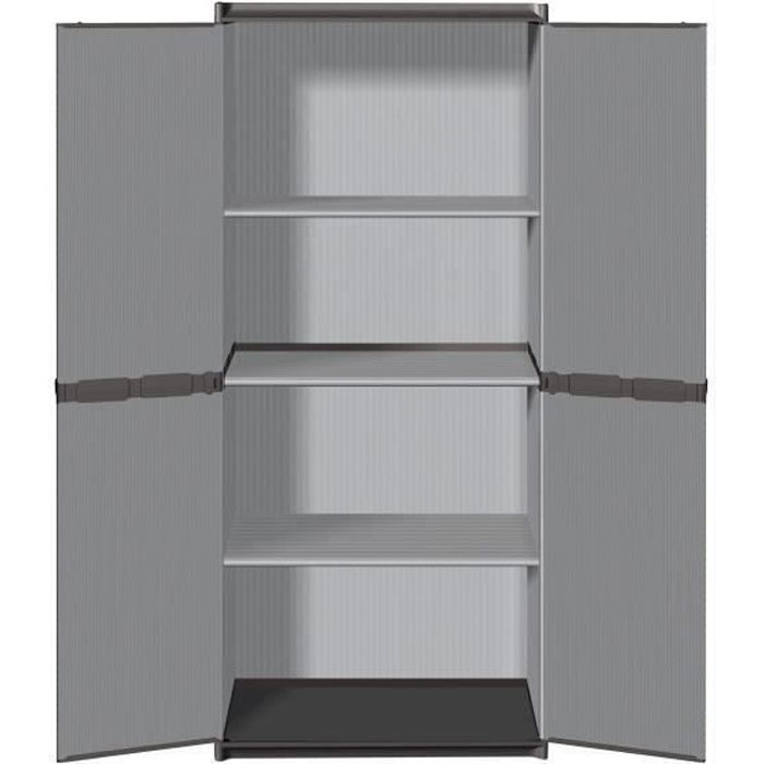 Armoire de rangement haute en résine TOOD - 3 tablettes - Gris - Usage intérieur & extérieur - Fondaxia