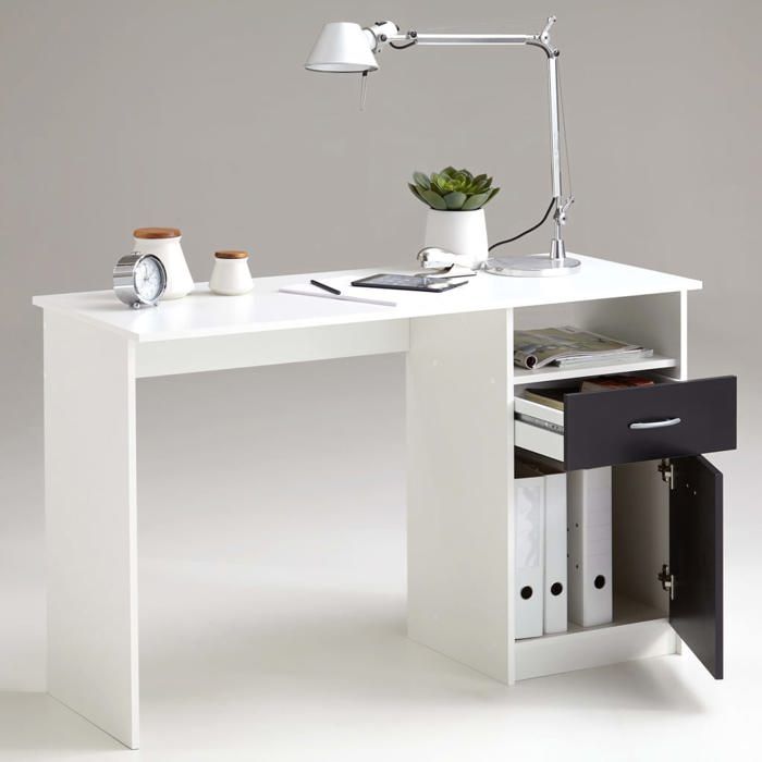 Bureau JACKSON - Décor blanc P/noir - L123 x H76,5 x P50 cm - Fabriqué en Allemagne