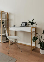 Console Bureau - DENVER - Chene artisan / Blanc - 2 tiroirs - 100 x 35 x 75 cm - Fondaxia