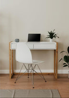 Console Bureau - DENVER - Chene artisan / Blanc - 2 tiroirs - 100 x 35 x 75 cm - Fondaxia