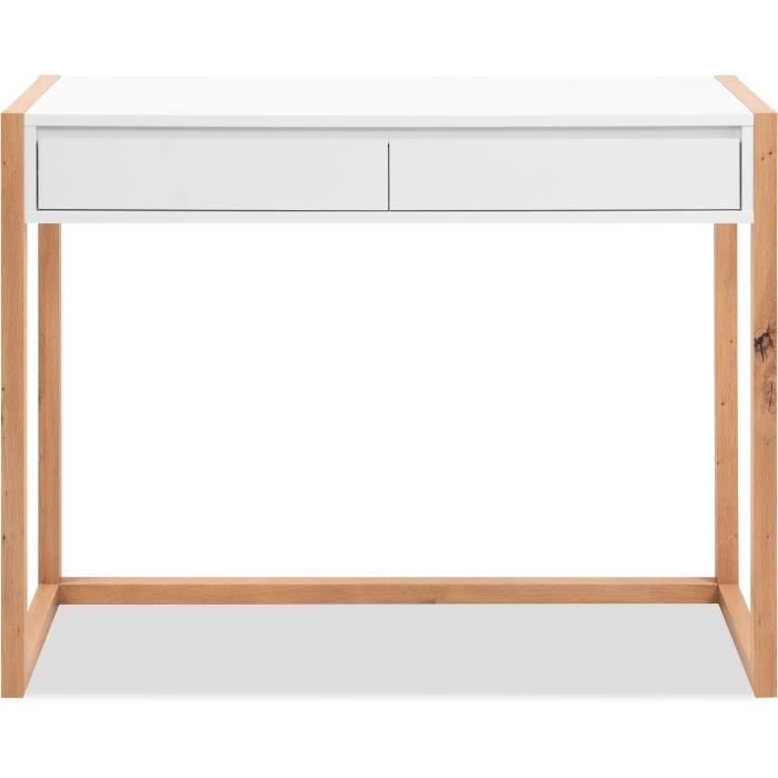 Console Bureau - DENVER - Chene artisan / Blanc - 2 tiroirs - 100 x 35 x 75 cm