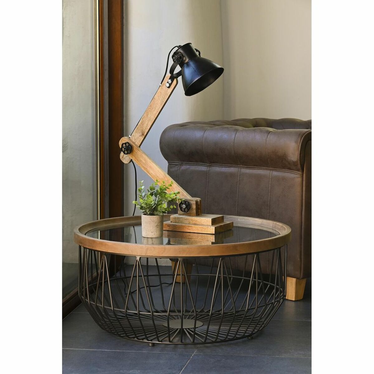 Lampe de bureau DKD Home Decor Métal Bois de manguier 50 W 220 V 50 x 15 x 65 cm